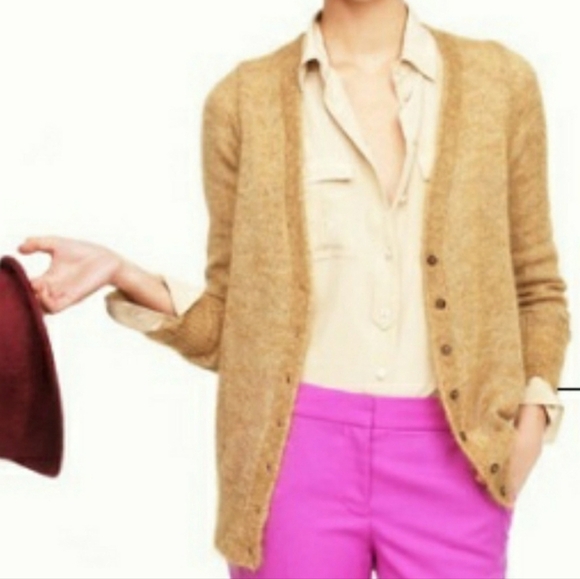 J. Crew Heather Camel Mohair Magnitude Wool Women's Cardigan | Size M - Picture 2 of 8